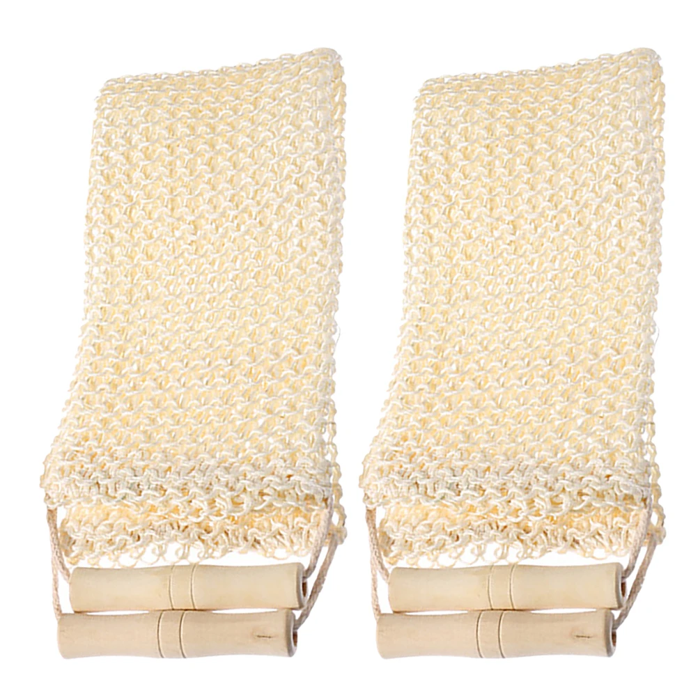 

2pcs Bath Towel Body Scrub Back Scrubber Rag Exfoliating Washing Towels Sisal Wood Handle Comfortable Ergonomic Design