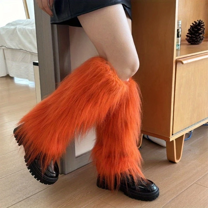 Fashionable Harajuku Plush Leg Warmer for Women Winter Thick Colorful Furry Fuzzy Boot Cuffs Leg Covers for Themed Event