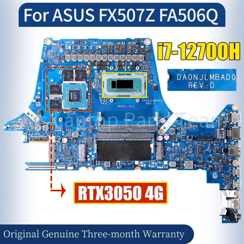 DA0NJLMBAD0 For ASUS FX507Z FA506Q Laptop Mainboard SRLD1 i7-12700H GN20-P1-A1 RTX3050 4G Notebook Motherboard 100％ Tested