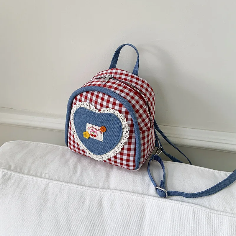 Рюкзак в корейском стиле в свежем клетку — повседневная сумка для школьниц в консервативном стиле |   Новая джинсовая сумка через плечо с дизайном Love Heart для прогулок