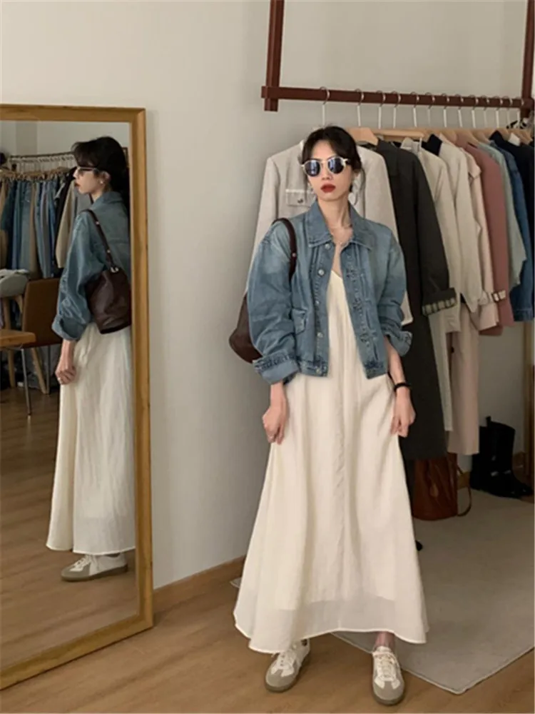 Streetwear Short Denim Jacket for Women 2023 Spring Fall Lapel Single Breasted Harajuku Casual Female Clothes Jean Coat Chaqueta