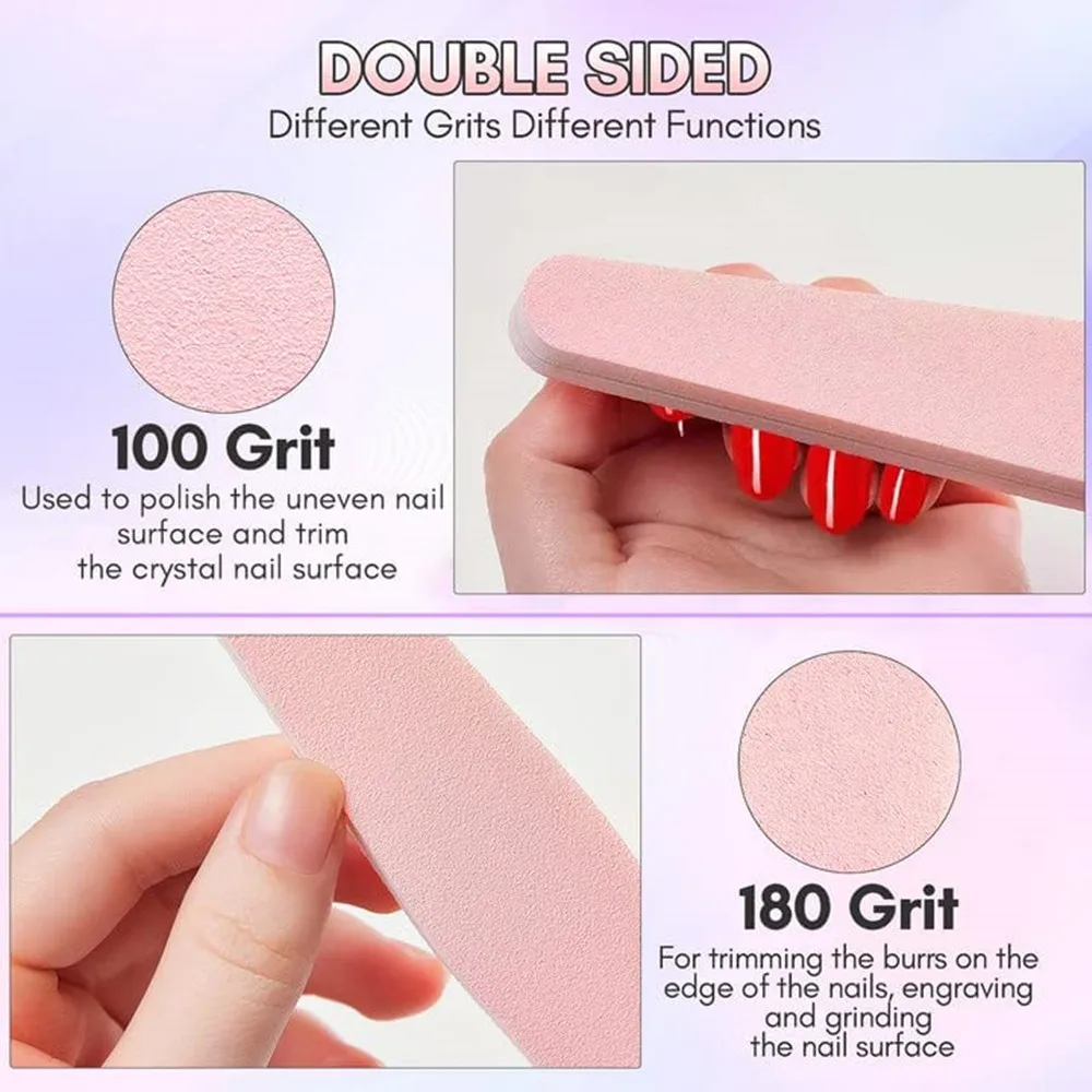 Makartt Nail Buffer Block Nail Prep Sponge Nail Files 100/180 Grit Pink Nail Sanding Buffer for Acrylic Nails 10Pcs