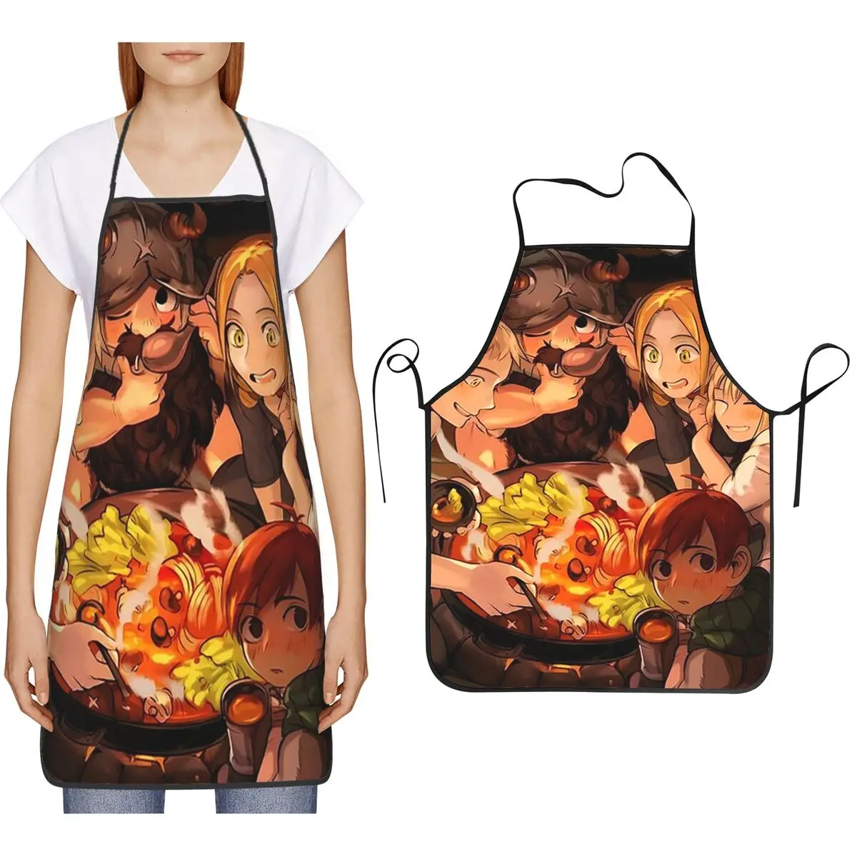 

Delicious In Dungeon Senshi Cooking Anime Apron Chef Cooking Cuisine Tablier Bib Kitchen Cleaning Pinafore for Unisex Painting