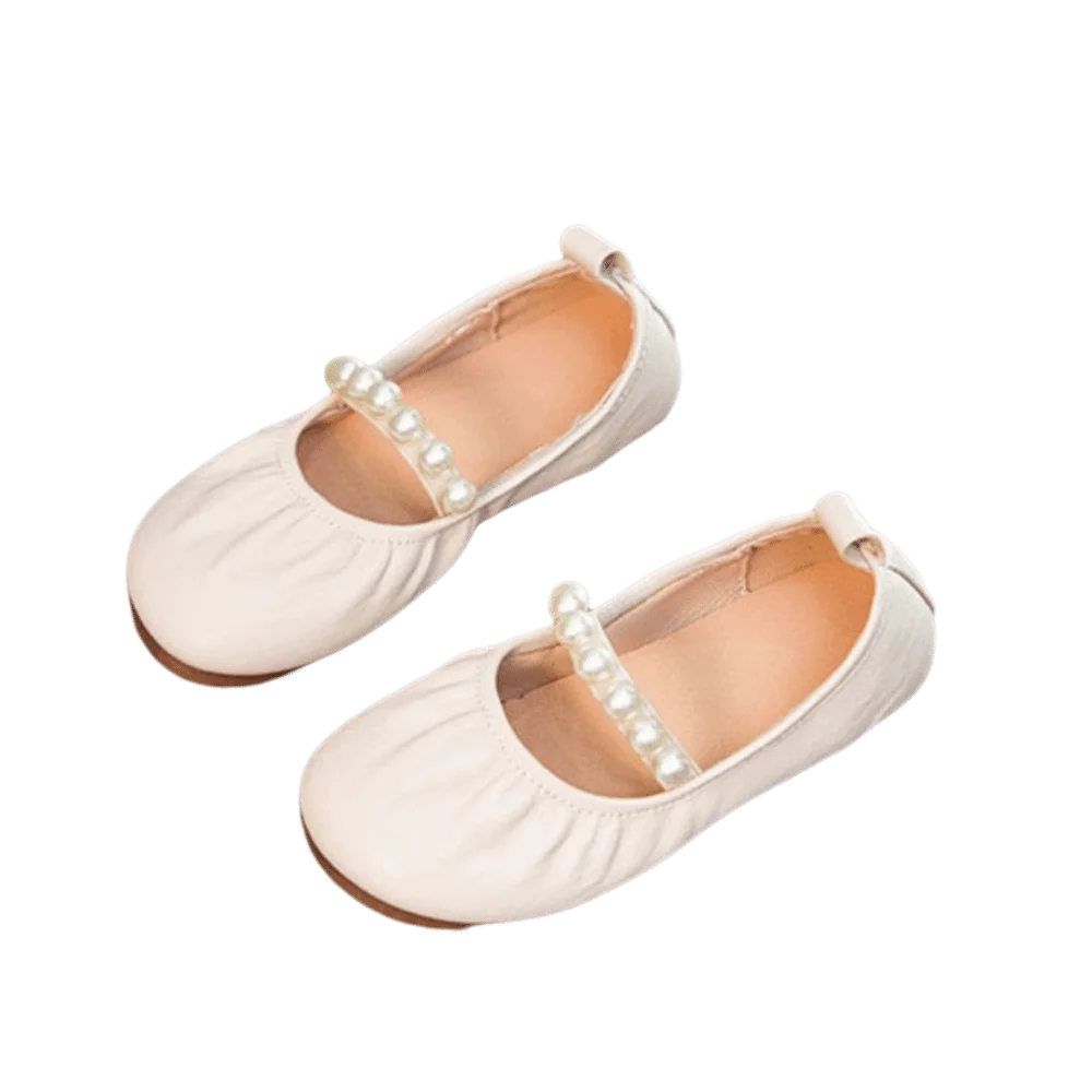 Fashion Sweet Children Leather Shoes Pearl Soft Soled Girls Princess Shoes Slip-on Style Lightweight Kids Casual Flats Autumn