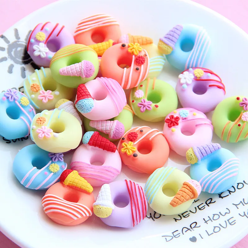 10Pcs Simulation Sweet Flower Cone Donuts Flatback Resin Cabochon DIY Embellishments for Scrapbooking Phone Deco 18mm