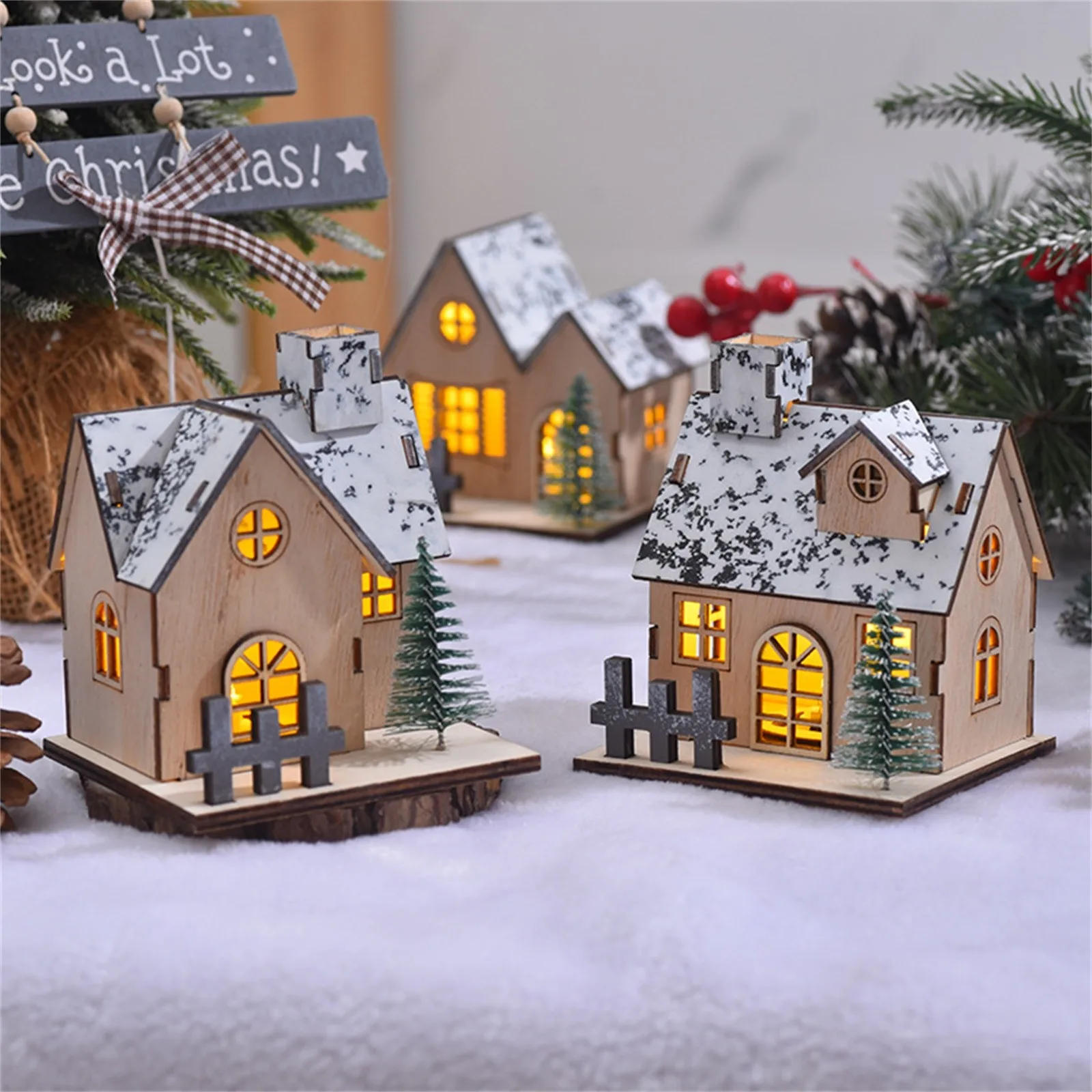 Glowing Christmas Cabin House With Led Lights Christmas Story Village Houses Festival Ornament Christmas Atmospheres Decor Props