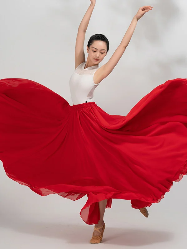 Vestido de danza clásica para mujer, elegante vestido de actuación de danza de Xinjiang, falda de media longitud, falda oscilante, vestido de entrenamiento de Ballet moderno