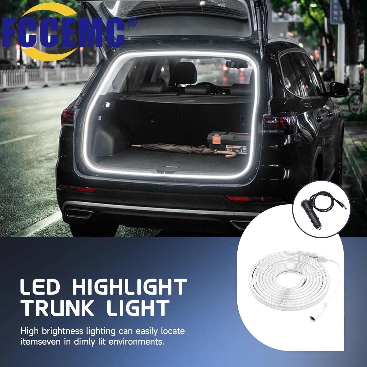 Auto-Kofferraum LED-Lichtstreifen 2M 4M Zuschneidbare Flexible Kofferraum-Dekorationsbeleuchtung mit Zigarettenanzünder-Stecker Manueller Schalter