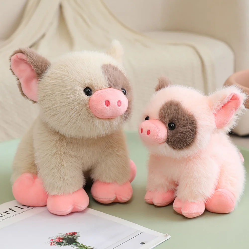 Cute Pink Piggy Plush Toy White Piglet Stuffed Farm Animal Chubby Spotted Pig Soft Dolls Fun Christmas Birthday Plushie Gifts