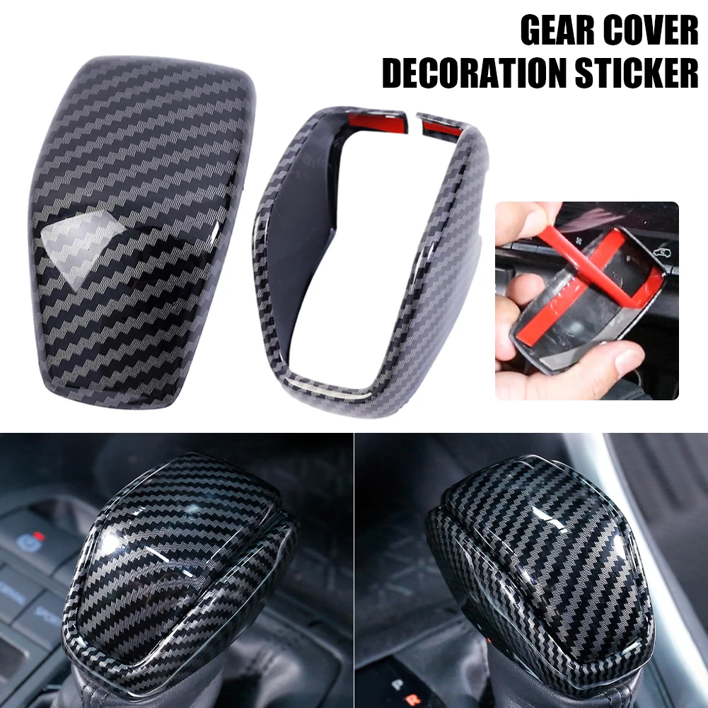 

2PCS Car Gear Shift Knob Cover Anti-Scratch Sticker Decor Carbon ABS Fiber Shifter Knob Trim for 20-21 Toyota Highlander RAV4