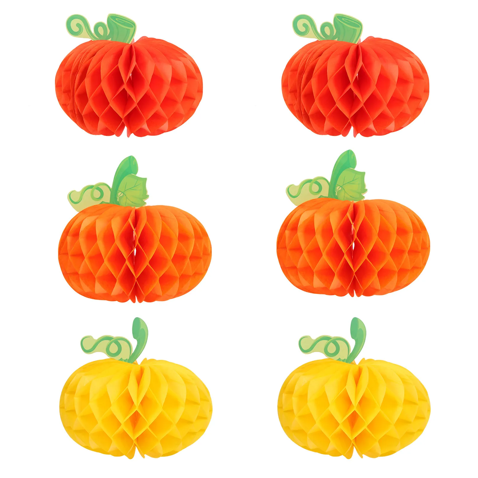 6Pcs Paper Honeycomb Pumpkin Balls Halloween Decoration Party Favor Hanging Paper Craft Decor Thanksgiving Scene Adornment