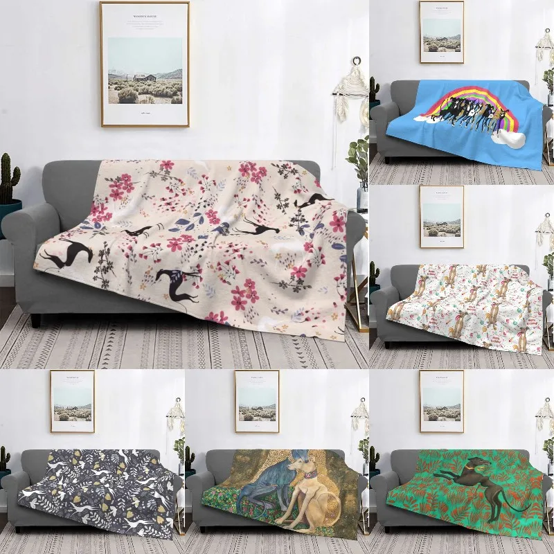 Greyhound Sighthound Flower Love Throw Blanket Warm Flannel Animal Whippet Dog Blanket for Sofa Bedroom Bedding