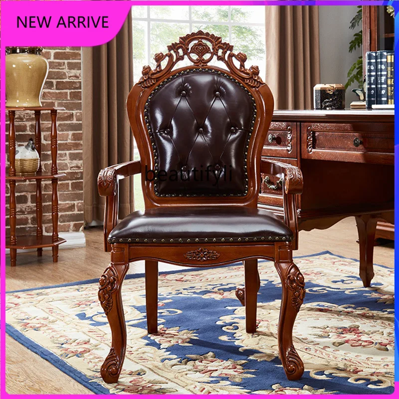 

C89 American household solid wood leisure book chair all solid wood with armrests dining chair office chair