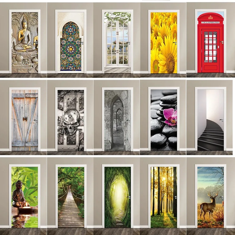 

3D Corridor Door Sticker Zen Stone Art Mural Removable Self Adhesive Peel and Stick Door Wrap Wallpaper for Home Decor