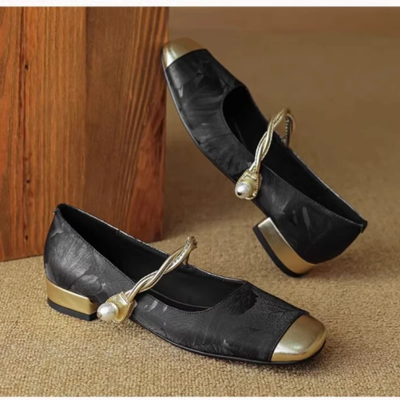 Silk genuine leather Mary Jane shoes, women's summer new flat bottomed thick heel retro style single shoes