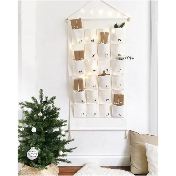 Christmas Tree Decoration Digital White Cotton Canvas Advent Calendar Blank Countdown Calendars