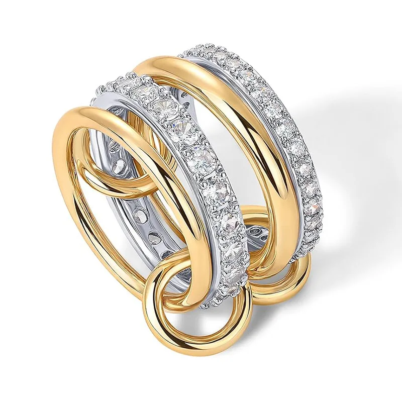 

European and American Fashion Niche Temperament Creative Personality Ring, Stainless Steel Multi-layer Diamond Ring for Women