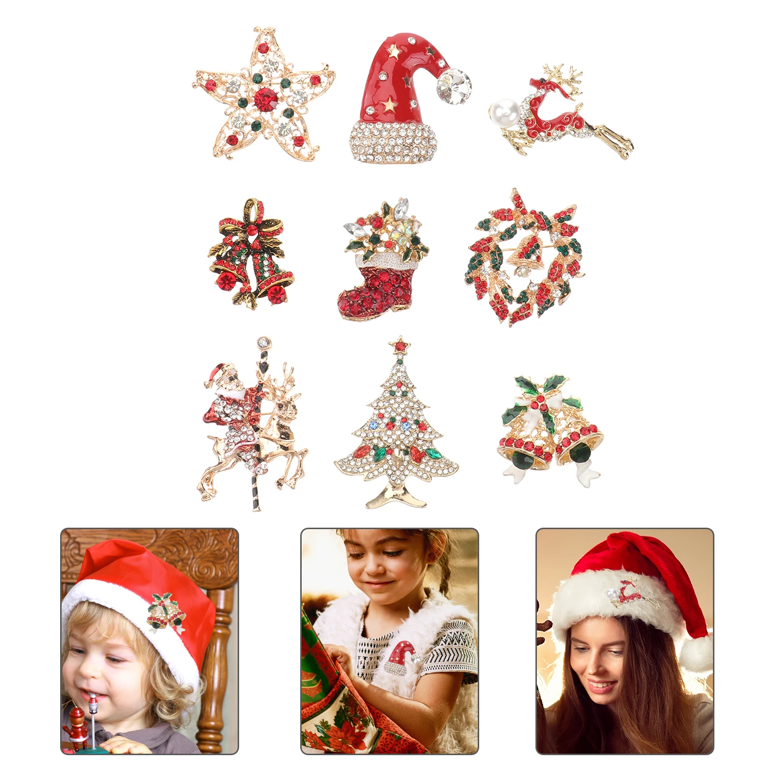 

9 Pcs Women Brooch Boutonniere Pins Accessories Christmas Badges Jewelry Gift Miss
