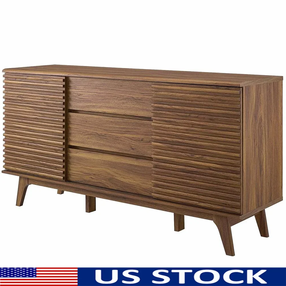 63 Inch Mid Century Modern Sideboard Buffet Table TV Stand Wood Storage Cabinet with 3 Drawers and 2 Doors Durable Construction