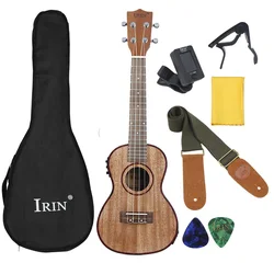 24 Inch Ukulele Professional 4 Strings Guitar Sapele Electric Ukulele with EQ Mini Guitarra with Case Tuner Capo Strap Picks