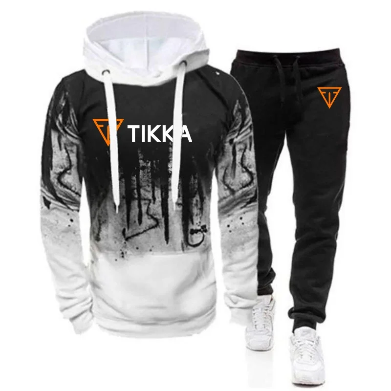 Tikka By Sako Finland Firearms Logo 2024 Men's New Gradient Hooded Sweater Set Hoodie Tops+Pant Two Piece Suit Casual Sweatpant