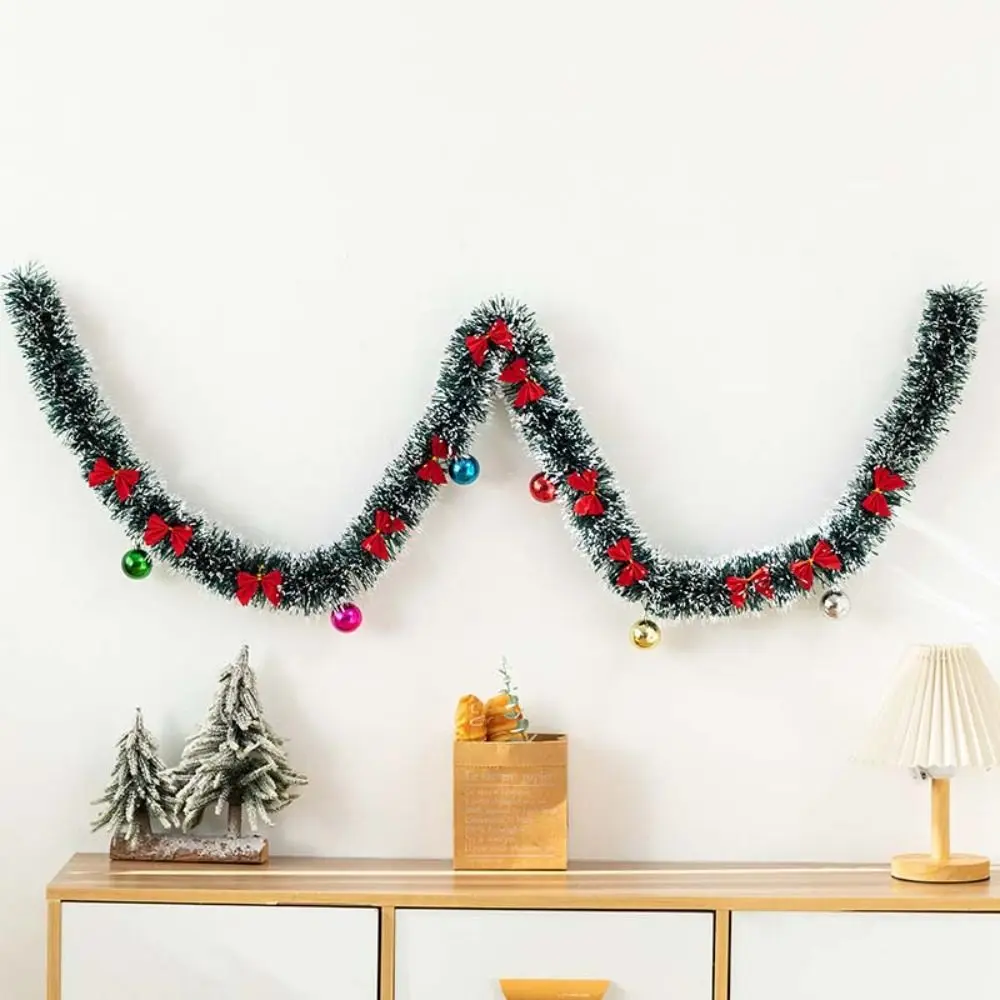 2 Meter Christmas Tree Decoration Ribbon Green DIY Garland Ribbon with Bell and Bow Christmas Artificial Plant Vine Wedding