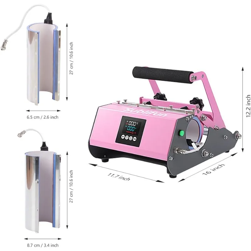 2 in 1 Pink Glass Tumbler Heat Press Machine for 12 OZ 16 17 OZ 20  30   Glass Stainless Steel Sublimation Skinny