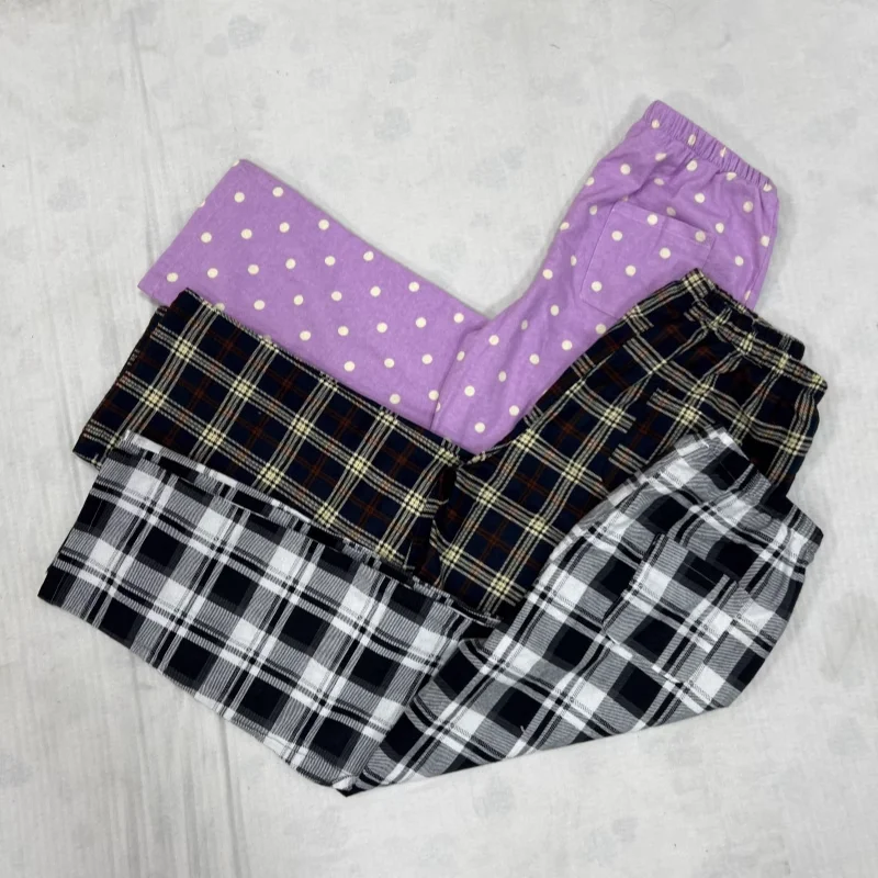 

Women Trousers Buffing Cotton Loose Pajama Pants Plaid Outside Wear Straight barrel Ladies Sleep Bottoms Sleepwear