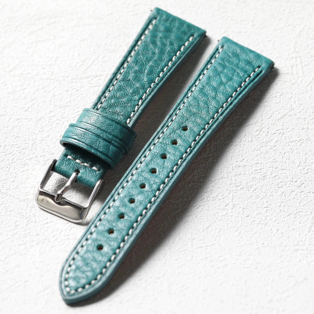 Soft head layer cowhide leather strap, 18 19 20 21 22MM quick release, blue green brown vintage leather strap, thin and soft