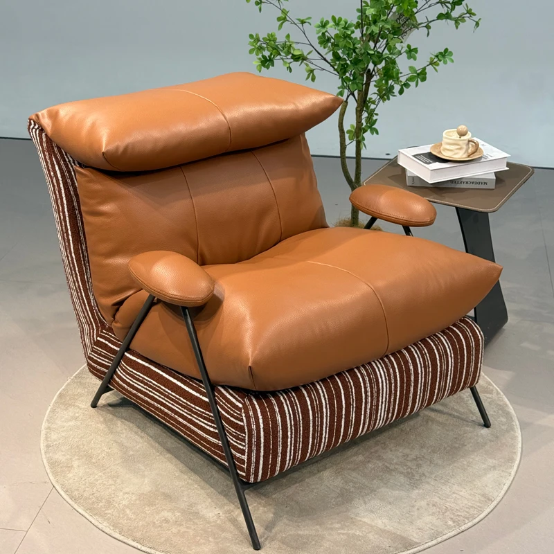 Modern Villa Living Room Leisure Chair Hotel Bedroom Metal Frame Leather Comfort Single Sofa Chair Apartment Furniture
