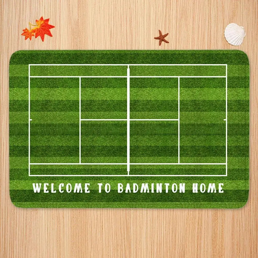 Sports Theme Carpet Mat Tennis Badminton Court Pattern Welcome Text Blue Orange Green Vibrant Athletic Decor Home Decoration Rug - view 2