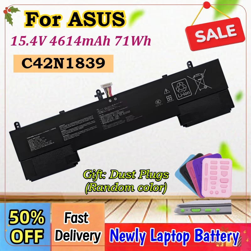 15.4V 4614mAh 71Wh C42N1839 Laptop Battery For ASUS ZenBook 15 UX534FA UX534FT UX533FD Q536FD Q537FD Q546F Q547FD 0B200-03470000