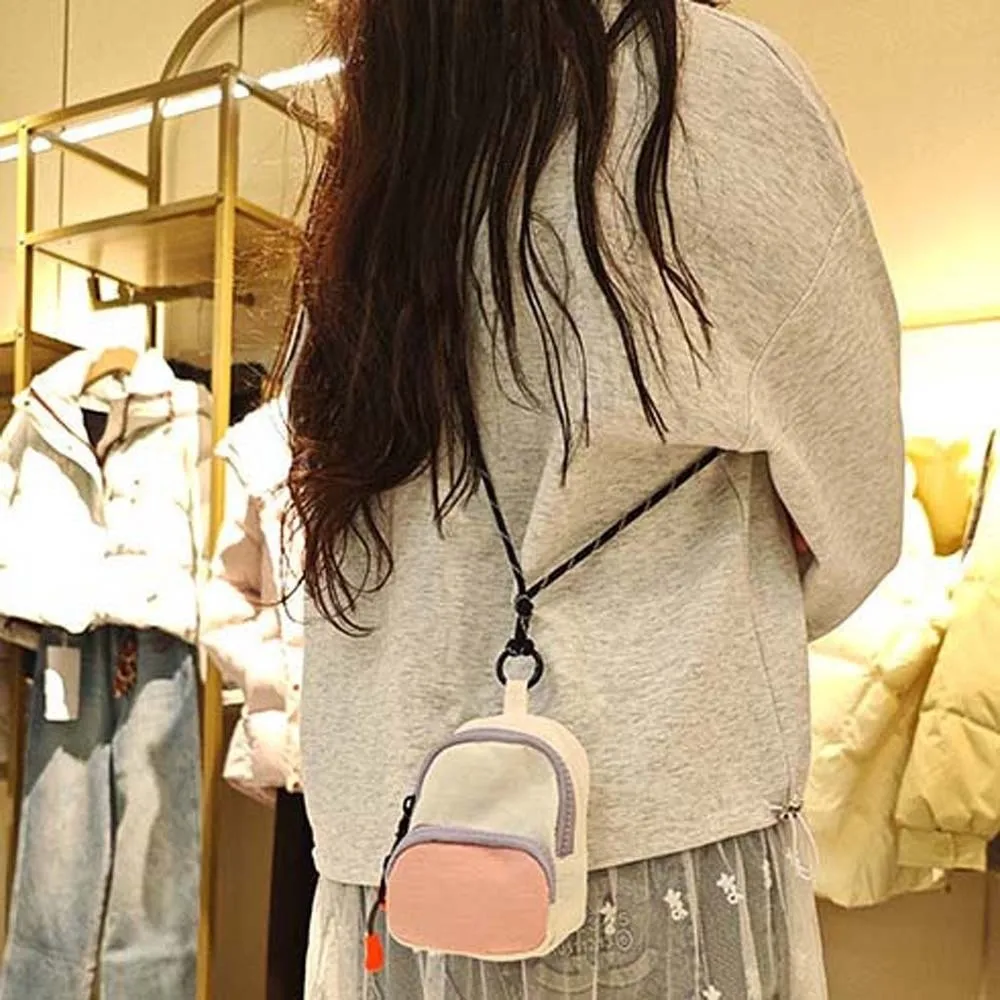 Square Hanging Neck Coin Purse Casual Backpack Shaped Oxford Cloth Mini Wallet Polyester Contrast Color Small Pendant Key Pouch