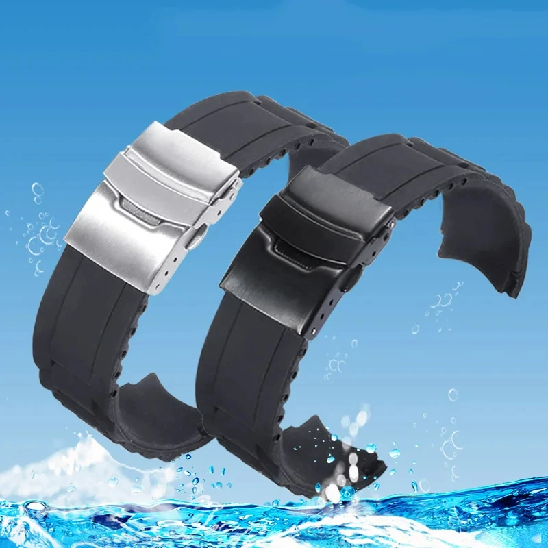 

Waterproof black silicone strap replacement T-issot S-eiko curved interface 16 18 20 22 24 26mm men's watch strap