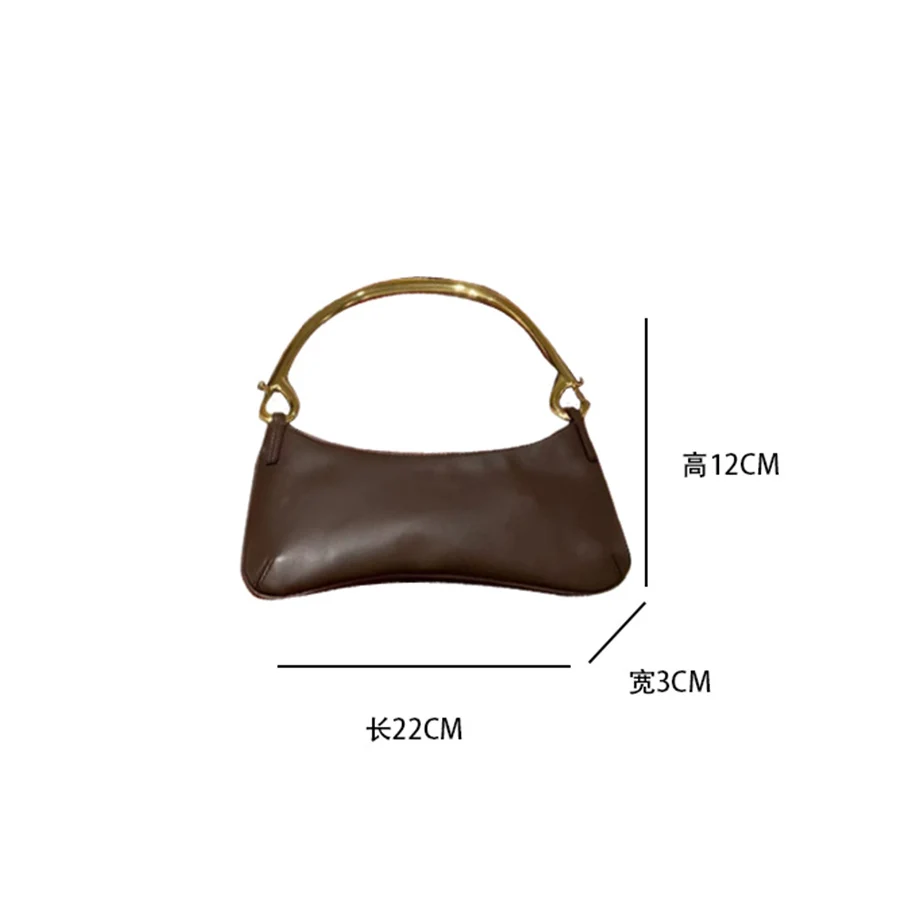 Casual Fashion Brown Underarm Bag Metal handle purse and handbag pu leather Single shoulder Bag 2023 new Solid Color women\'s bag