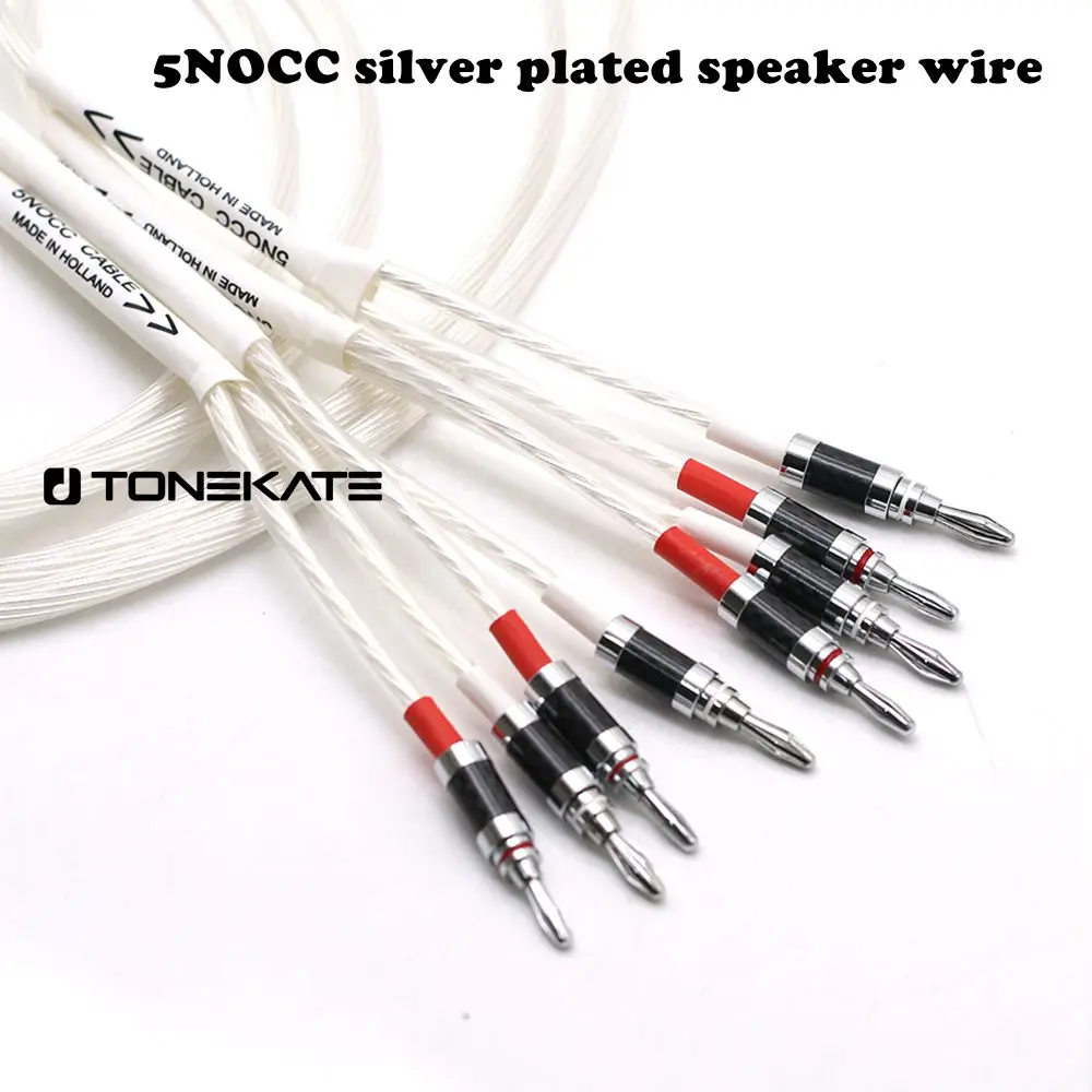 One Pair HIFI Silver-plated Speaker Cable High-end 7N OCC Speaker Wire For Hi-fi Systems Y Plug Banana plug Speaker Cable