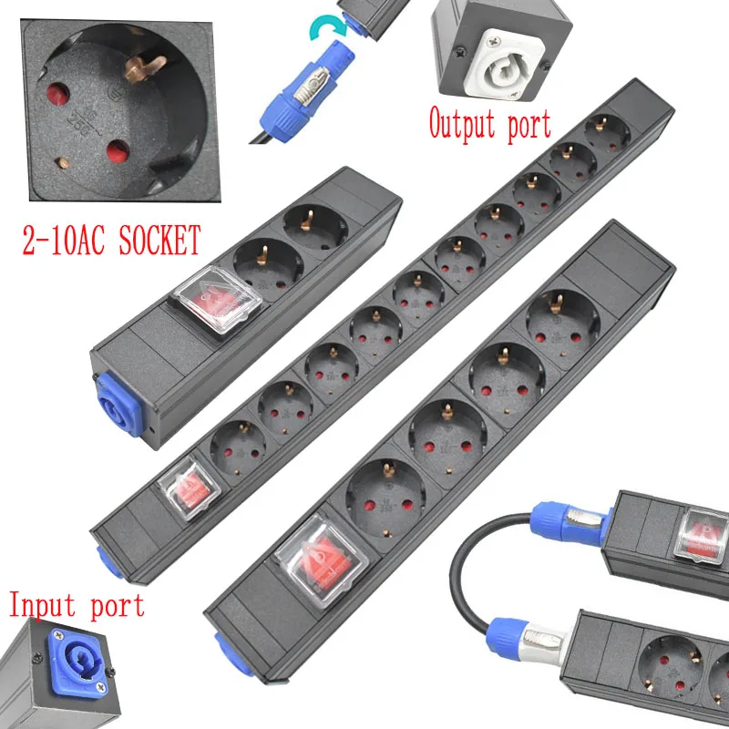 

EU SOCKET Schuko Powerlink box Power amplifier audio 3P Aviation SOCKET 2-10 AC European standard Power strip