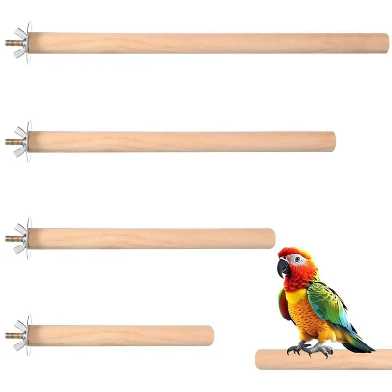 SHGO-4Pcs Wooden Parrot Perches Stand, Natural Wood Bird Cage Perch Set For Small And Medium Birds