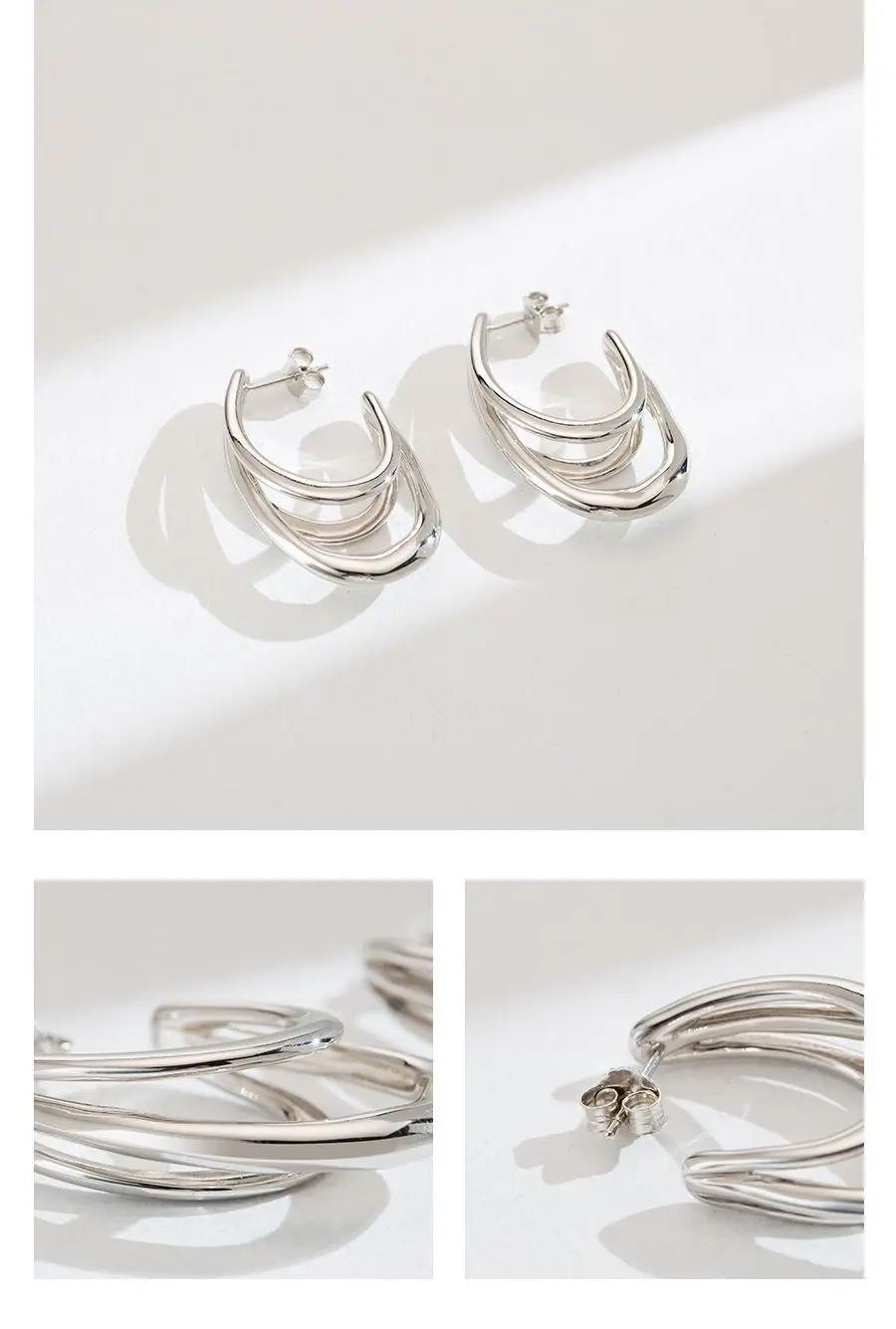 925 silver needle simple earrings femininity multi-layer earrings for women