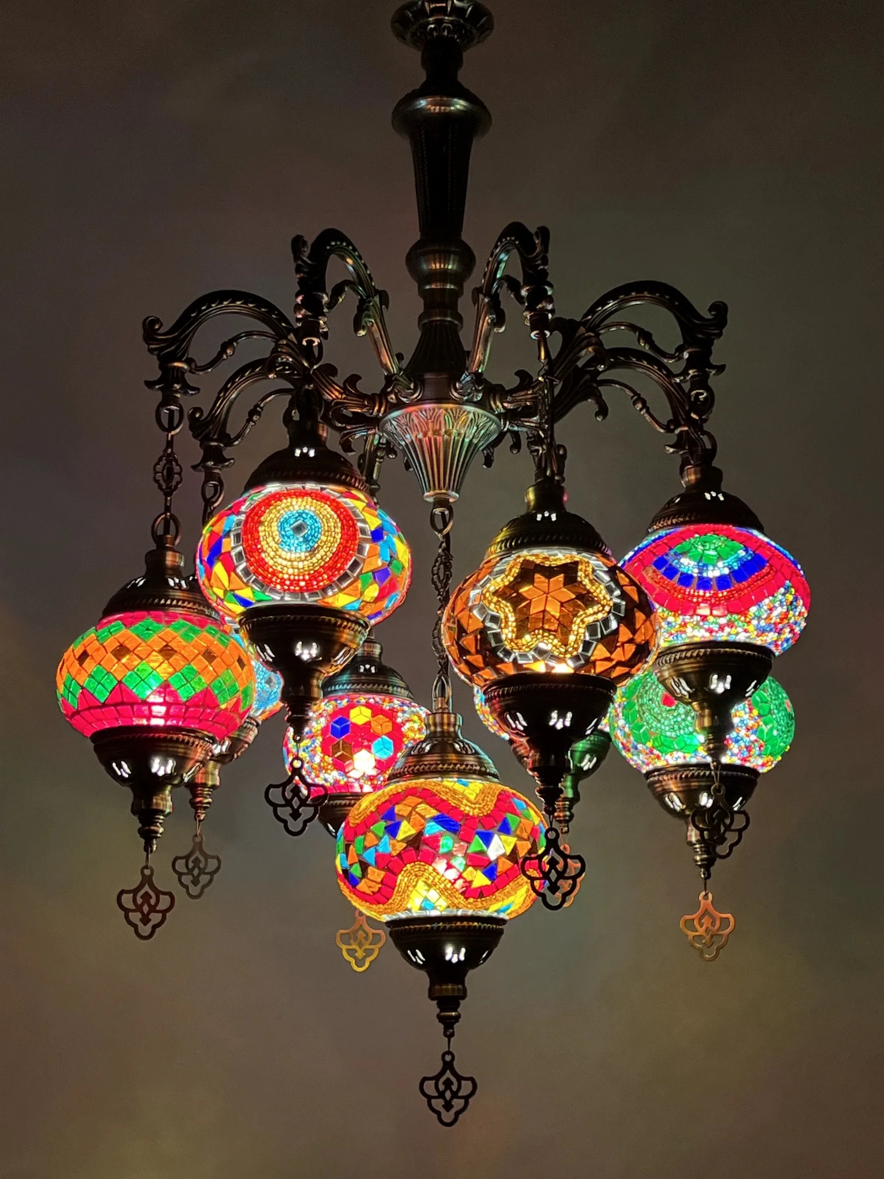 New 9 Heads Turkish Chandelier Handmade Cafe Restaurant Bar Bedroom Balcony Lamp Corridor Mosaic Pendant Light Home Decorations