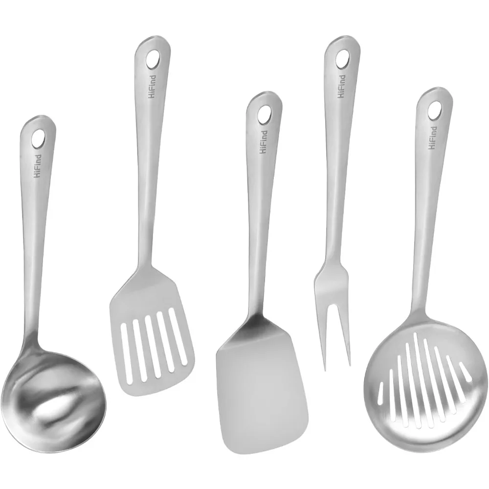 

cooking utensils set, stainless steel kitchen utensils set, durable kitchen gadgets- 5 pcs -ladle, skimmer, slotted turner, soli