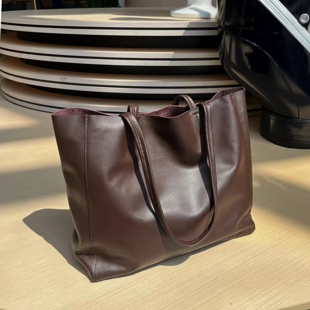 

Genuine Leather Tote Bag Handbag Large Capacity Women's Bag Shopping Bag Simple Fashion New Top-Grain Cowhide