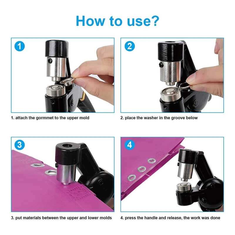 3/8 Inch Grommet Tool Kit,Handheld Hole Punch Pliers Mini-Type Manual Eyelet Machine With 100 Pcs Grommets