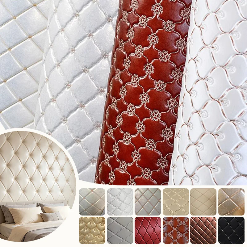 Quilted Embroidery Faux Leather Fabric with Sponge Foam Backing for Headboard Door Soft Package RV Camper Interior Car Material