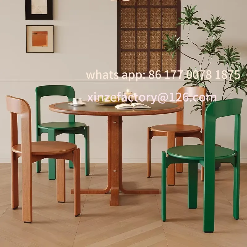 

Customizable Chair Nordic Beech Solid Wood Plywood Dining Stackable Vintage Curved Backrest