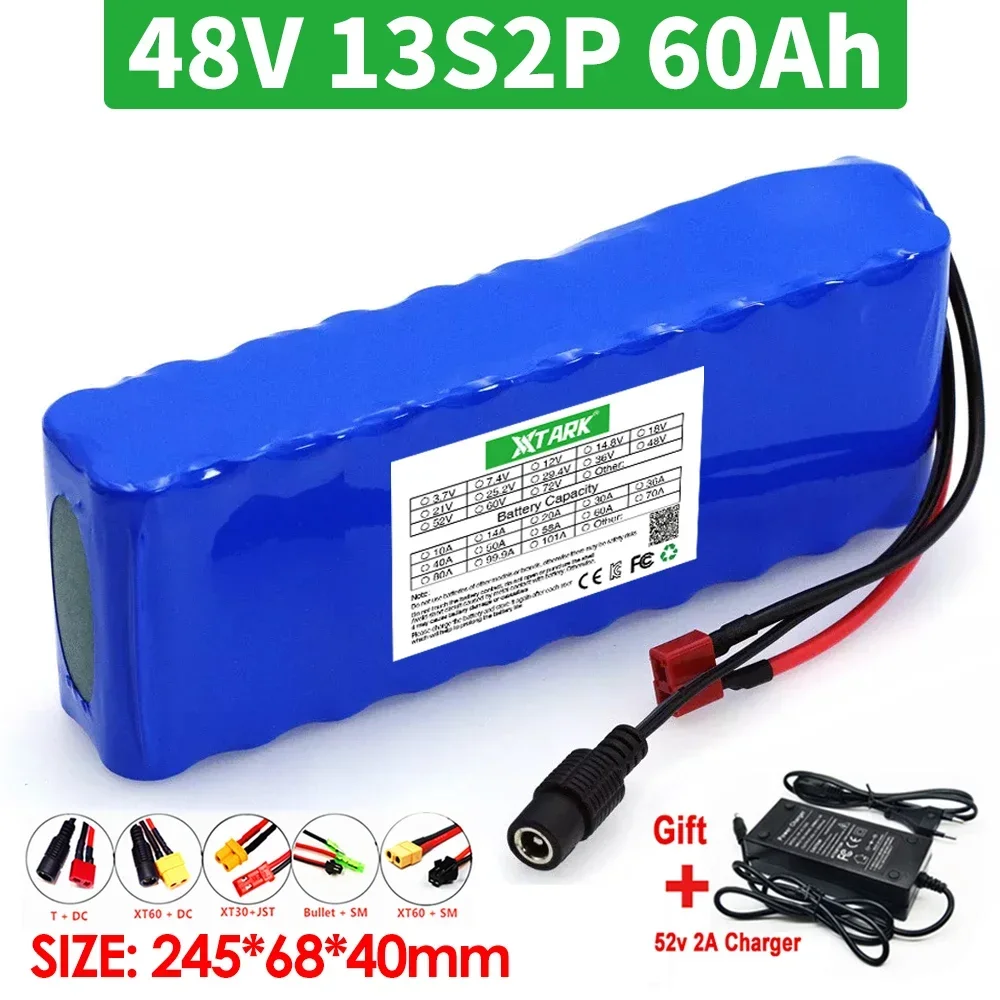 

New E-bike 48v Battery Pack 60Ah 18650 Lithium Ion Battery 13S2P 1000w Bike Motorcycle Conversion Kit Electric Scoote