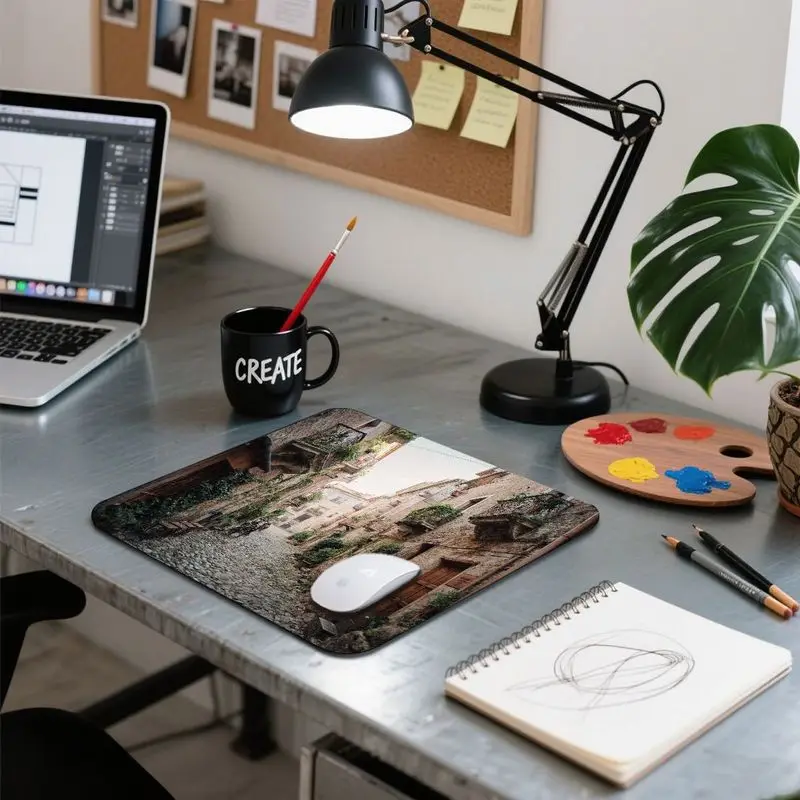 لوحة ماوس كلاسيكية للشارع مرصعة بالحصى، قاعدة مضادة للانزلاق، مثالية للألعاب والمكتب المنزلي، 26 سم × 21 سم