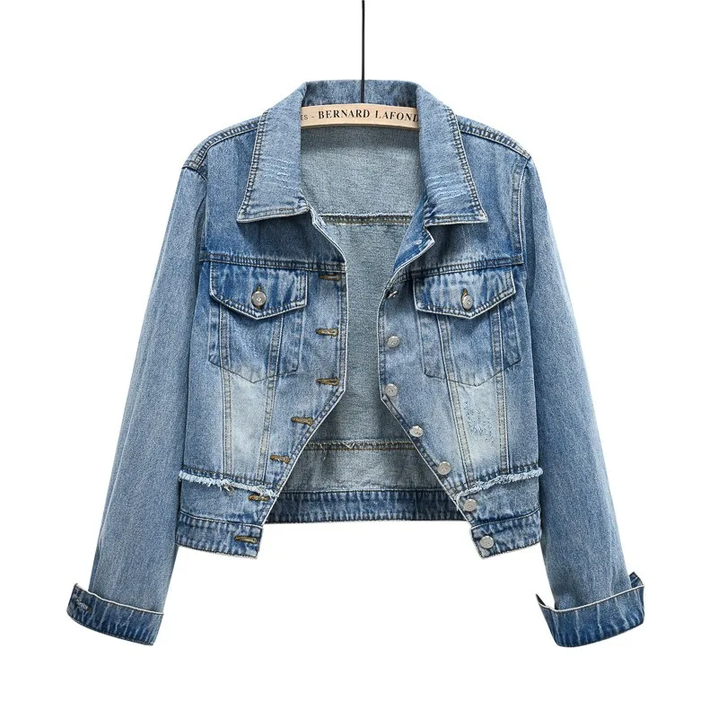 

Women's Spring and Autumn New Retro Slimming Hong Kong Style Short Denim Jacket Washed All Over The Top Jacket