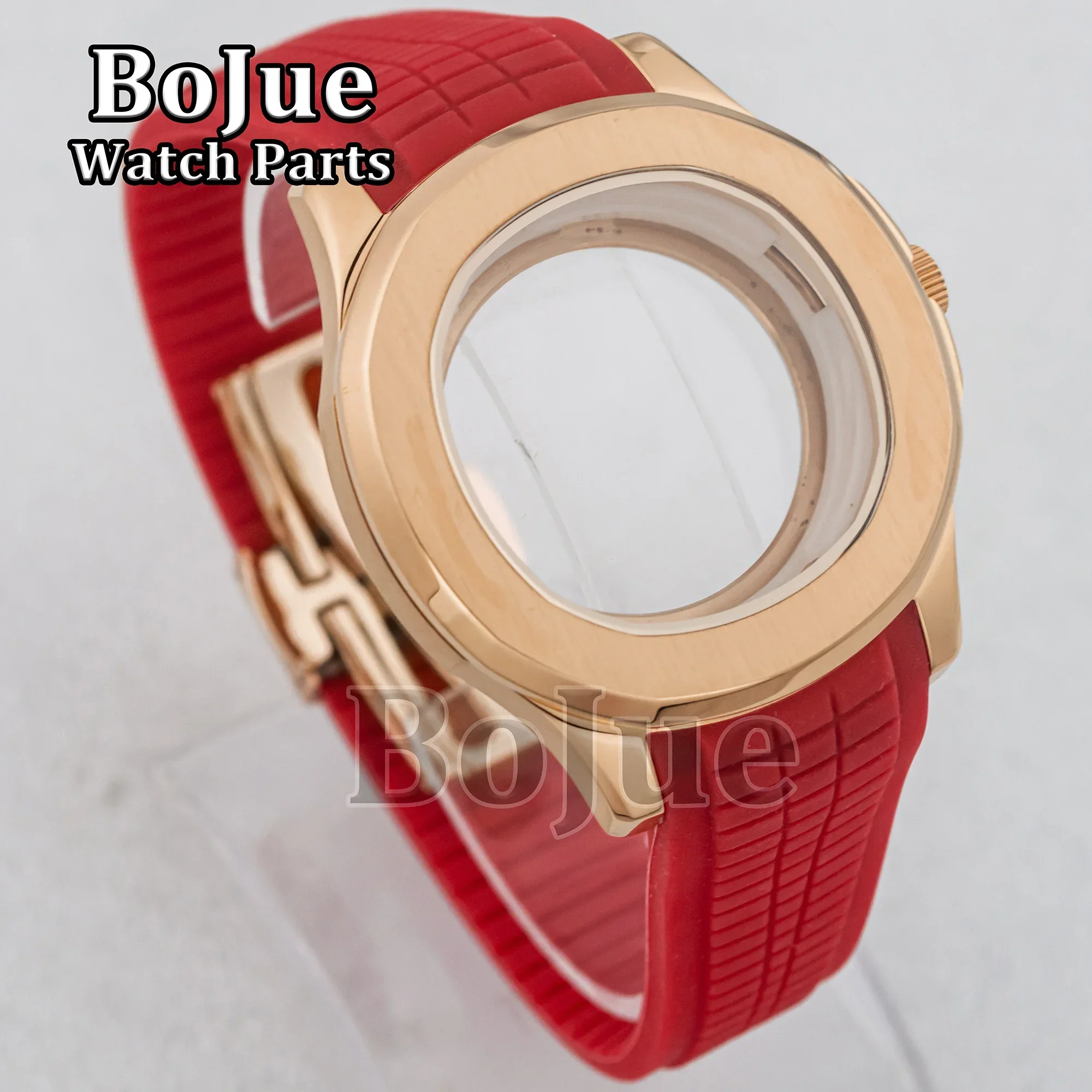 42mm Rose Gold Watch Case Sapphire Glass Crystal Rubber Strap fit Mod AQUANAUT Nautilus NH35 NH36 movement 32mm Dial Men Parts