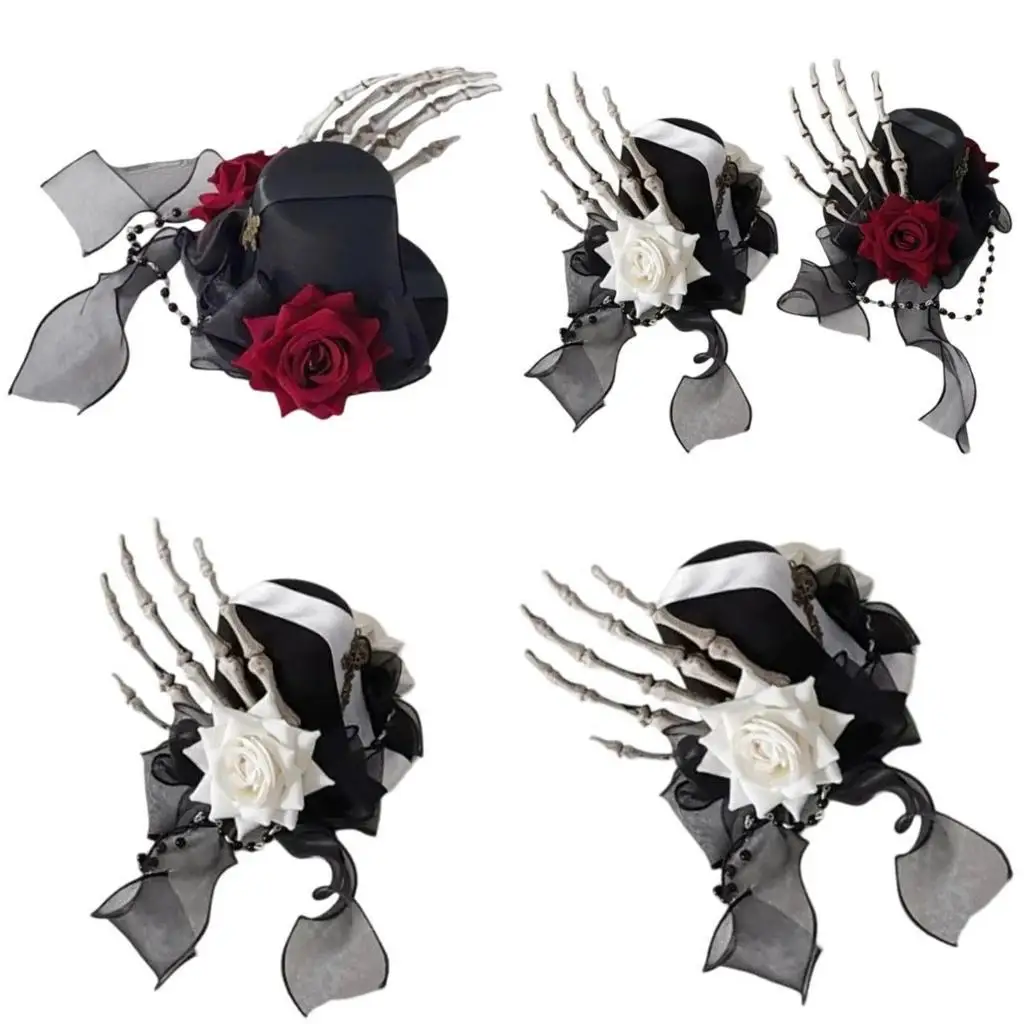 

39BB Top Hat Hair Clip Flower Ribbon Hairpin Punk Halloween Bunches Hair Clip